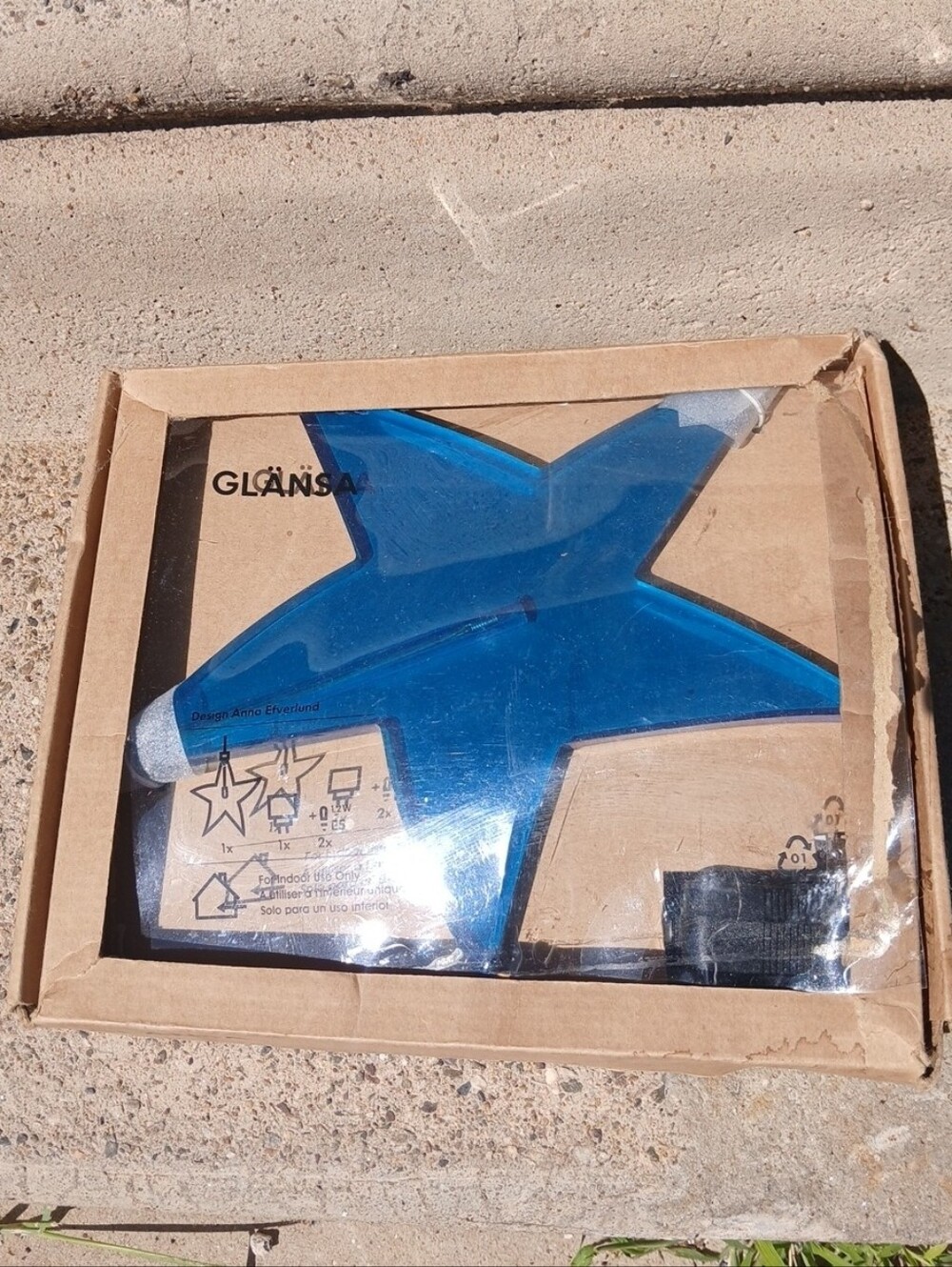 Vintage IKEA Glansa Blue Hanging Acrylic Star Light Lamp Pendant 11" 2005 NIB